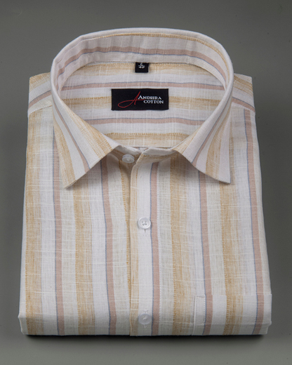 Soft Linen Fone with Orange Colour Patta Print Shirts for Men