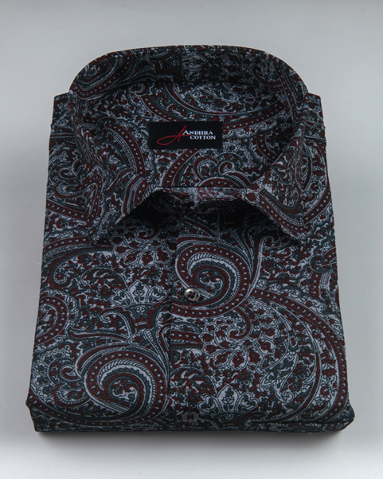 Cotton Gray Red Colour Pathan Print Shirts for Men