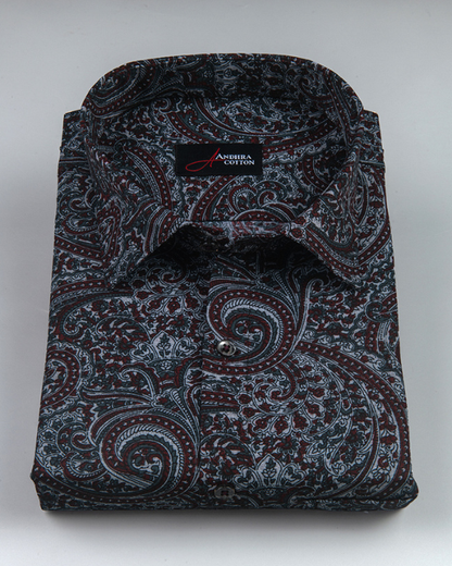 Cotton Gray Red Colour Pathan Print Shirts for Men