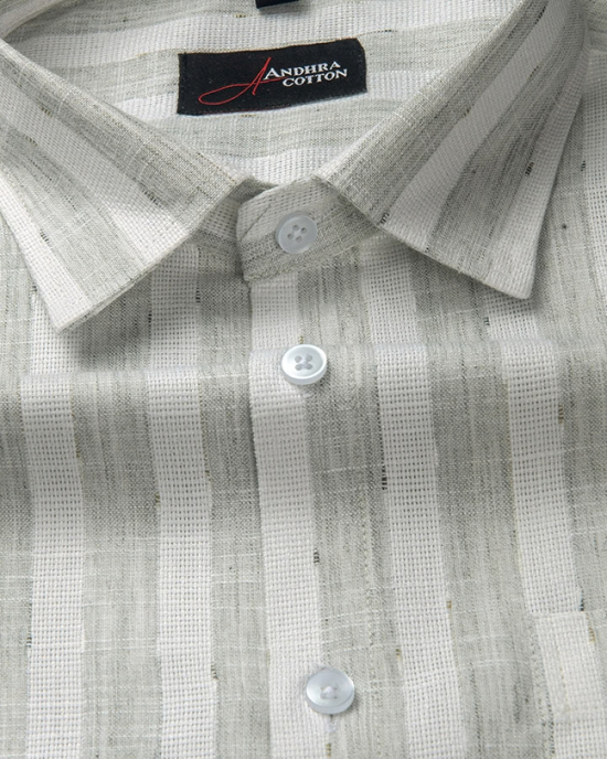 Soft Jute Linen White with Pista Green Patta Shirts for Men