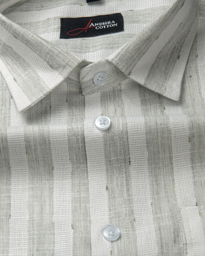 Soft Jute Linen White with Pista Green Patta Shirts for Men