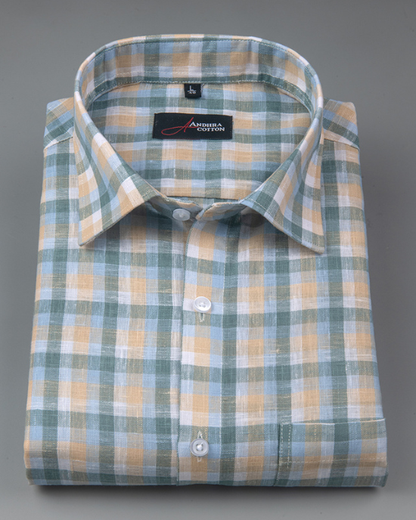 Corporate Cotton Green Fone Mix Checks Shirts for Men