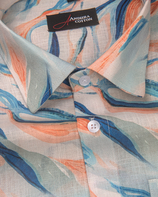 Rusiyano Linen Blue Orange Sparkle Print Shirts for Men