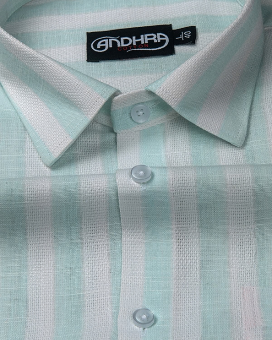 Leo Linen Jute White with Rame Green Patta Print Shirts for Men