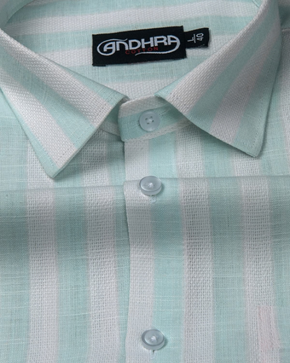 Leo Linen Jute White with Rame Green Patta Print Shirts for Men