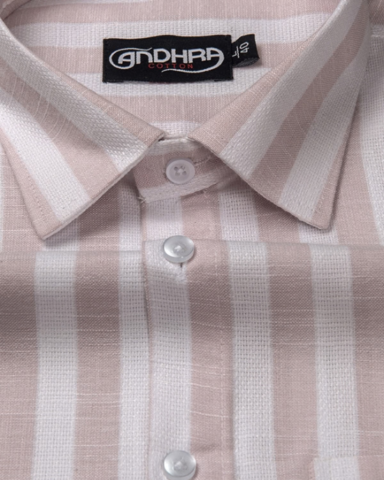 Leo Linen Jute White with Pink Patta Print Shirts for Men