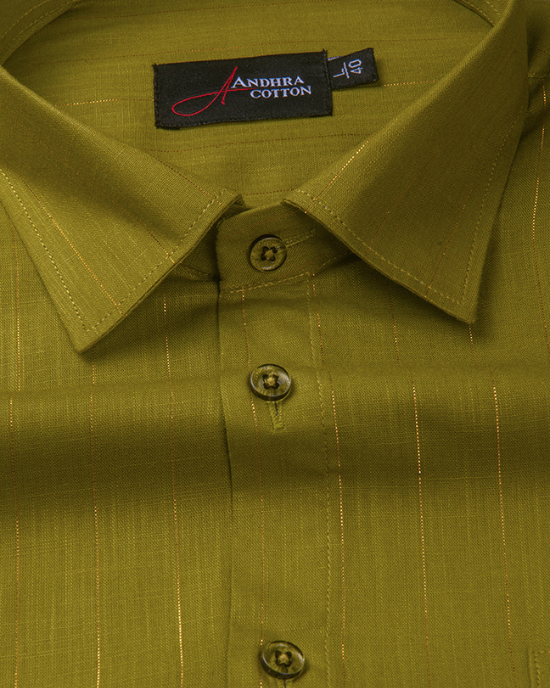 Cotton Mehendi Colour with Golden Lining Shirts for Men