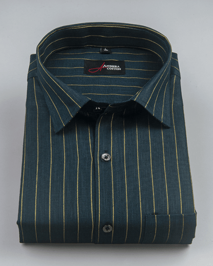 Cotton Dark Rama Green with Golden Lining Shirts for Men