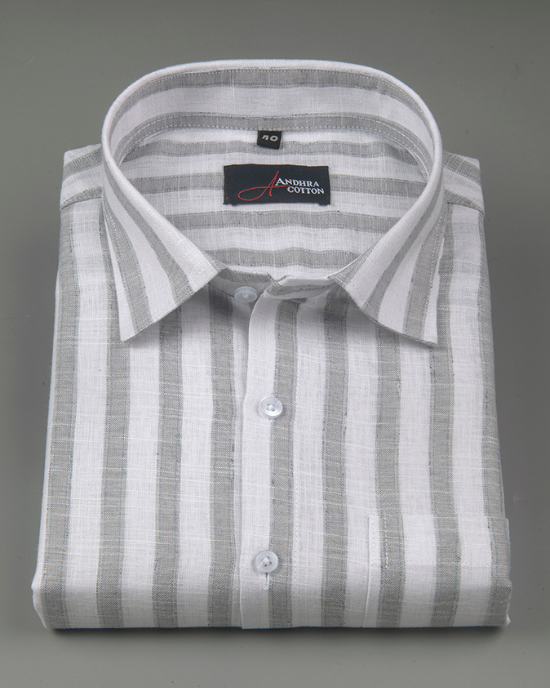Soft Linen White with Gray Patta Shirts for Men