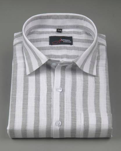 Soft Linen White with Gray Patta Shirts for Men