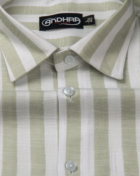 Leo Linen Jute White with Pista Green Patta Print Shirts for Men