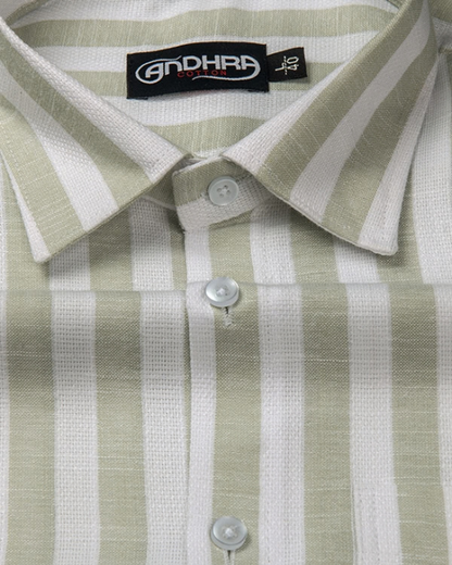 Leo Linen Jute White with Pista Green Patta Print Shirts for Men