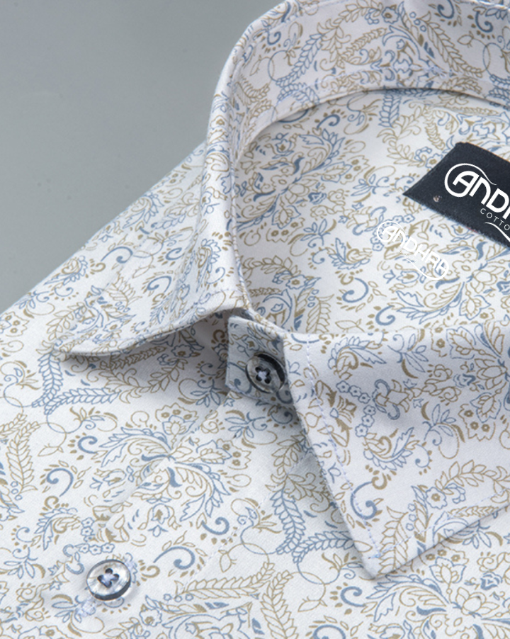 Cotton Cream with Rajwada Print Shirts for Men