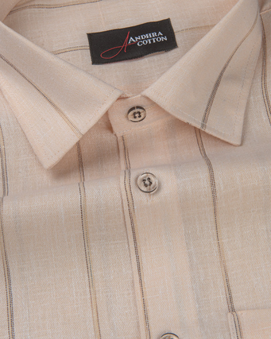 Kalas Linen Light Orange with Golden Lining Shirt for Men