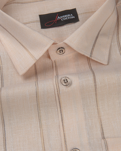 Kalas Linen Light Orange with Golden Lining Shirt for Men