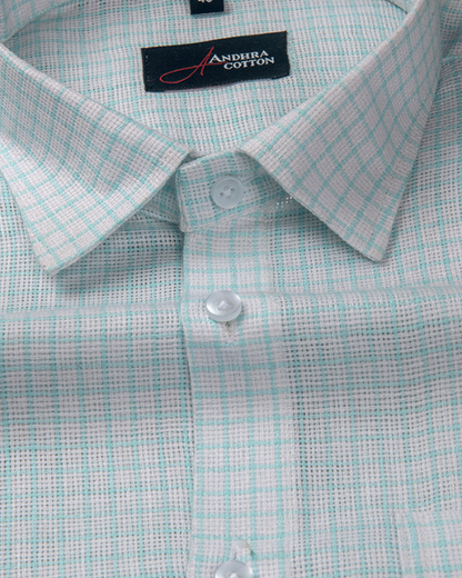Jute Linen white with Blue Checks Shirts for Men