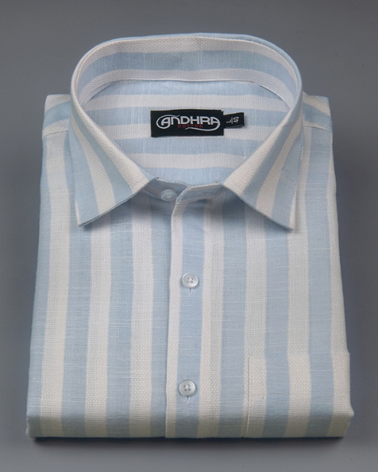 Leo Linen Jute White with Sky Blue Patta Print Shirts for Men