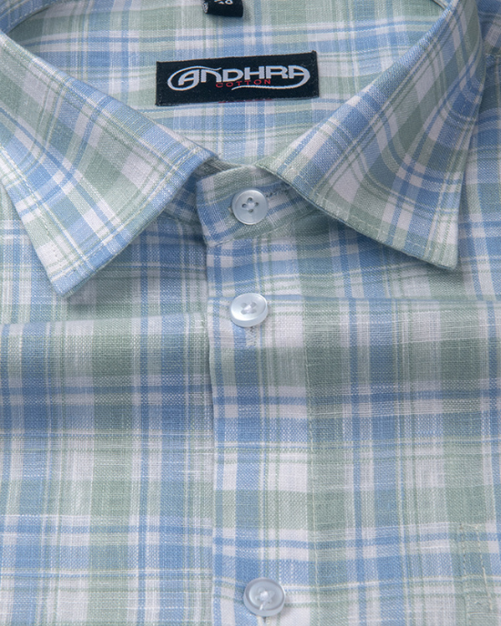 Corporate Cotton Blue Green Checks Shirts for Men