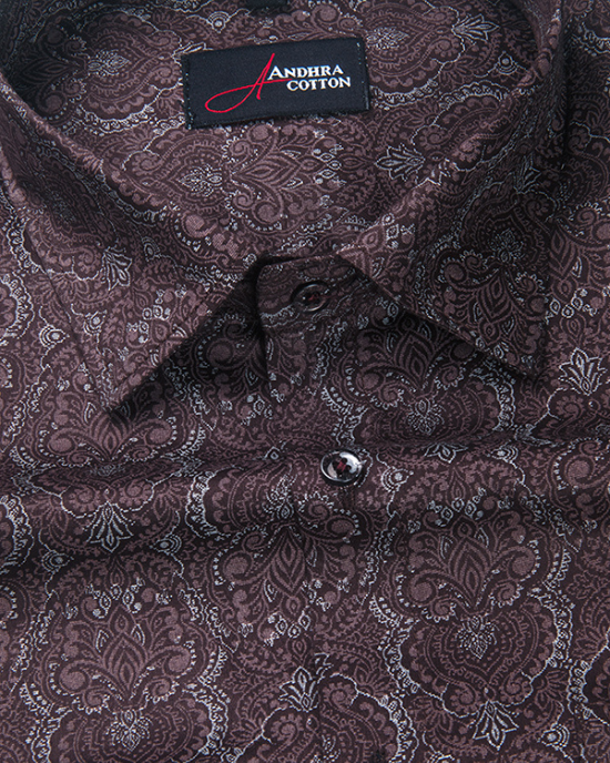 Cotton Maroon Rajwada Print Shirts for Men