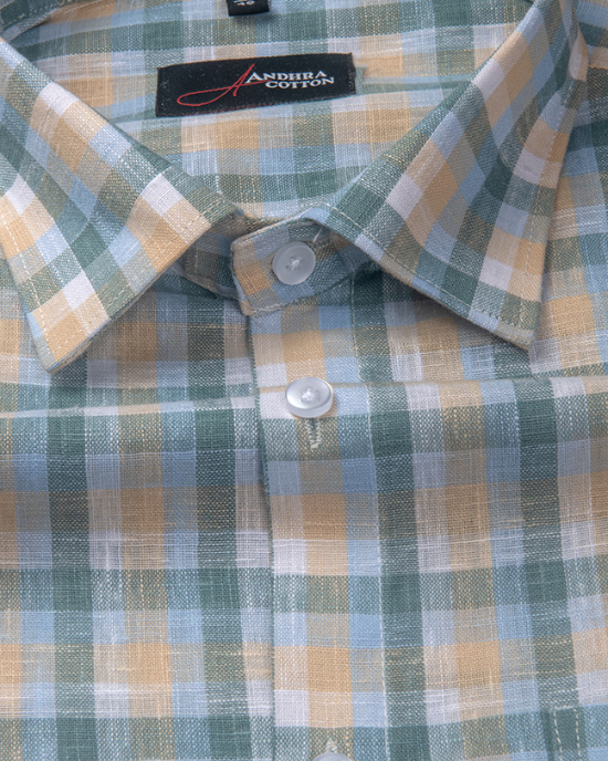 Corporate Cotton Green Fone Mix Checks Shirts for Men