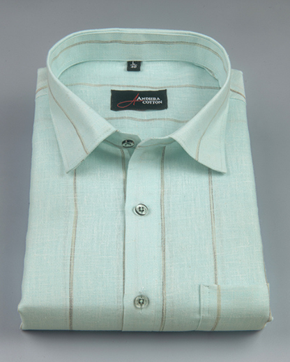 Kalas Linen Rama Green with Golden Lining Shirt for Men