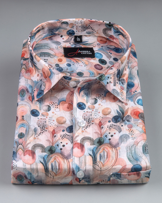 Rusiyano Linen Orange Universe Print Shirts For Men