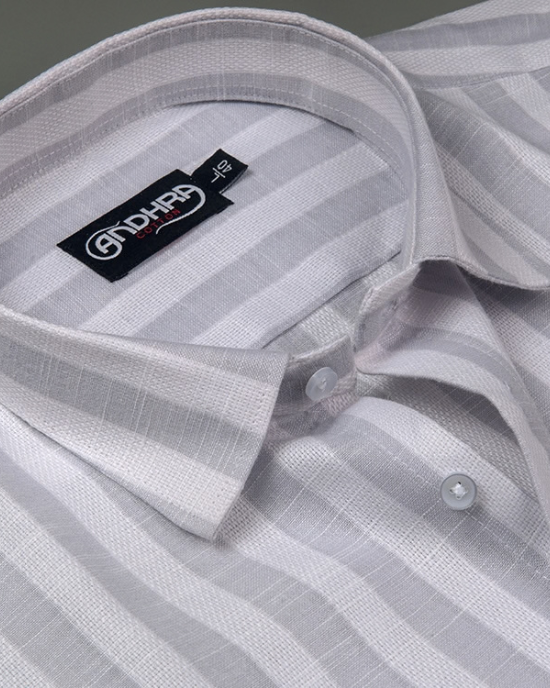 Leo Linen Jute White with Gray Patta Print Shirts for Men