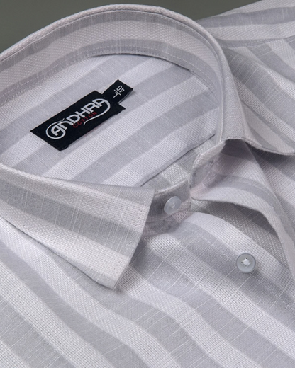 Leo Linen Jute White with Gray Patta Print Shirts for Men