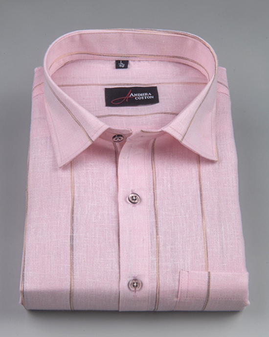 Kalas Linen Pink with Golden Lining Shirt for Men