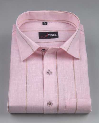 Kalas Linen Pink with Golden Lining Shirt for Men