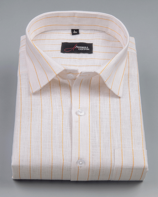 Cotton White with Golden Lining Shirts for Men