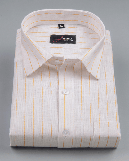 Cotton White with Golden Lining Shirts for Men