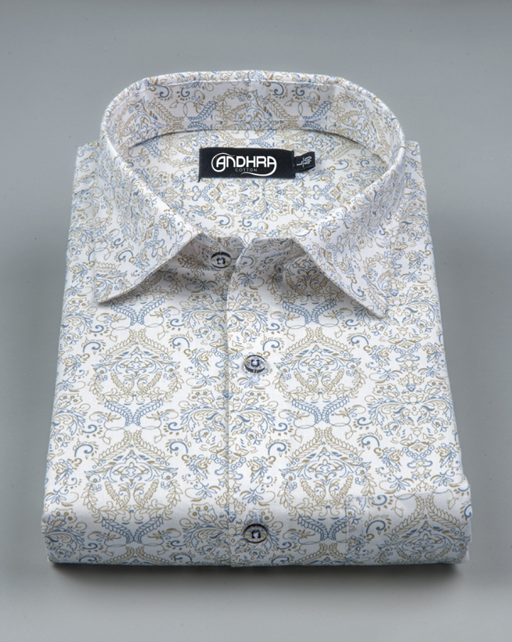 Cotton Cream with Rajwada Print Shirts for Men