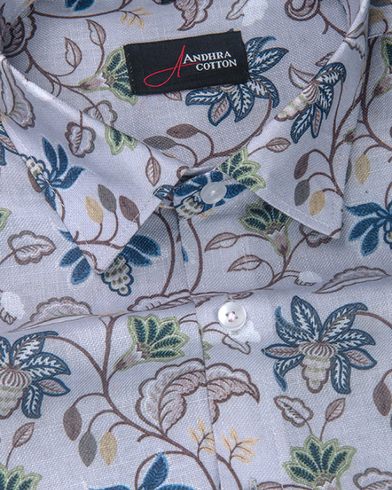 Rusiyano Linen White With Maroon Rama Print Shirts For Men