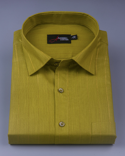 Cotton Mehendi Colour with Golden Lining Shirts for Men