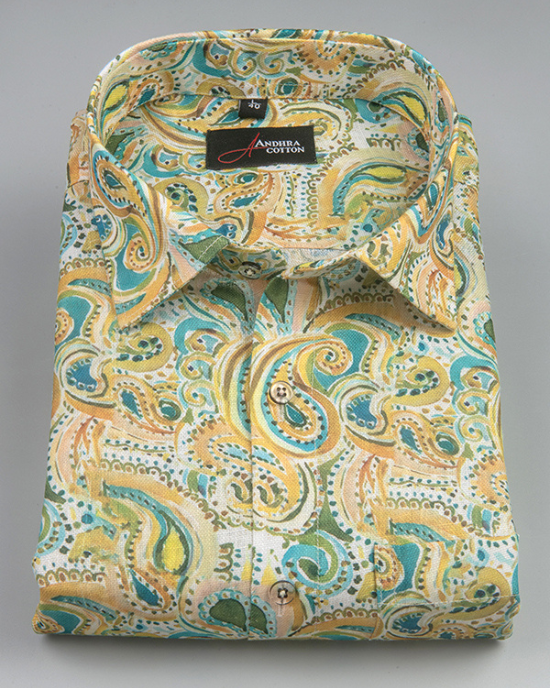 Rusiyano Linen Yellow Rama Pathan Print Shirts for Men