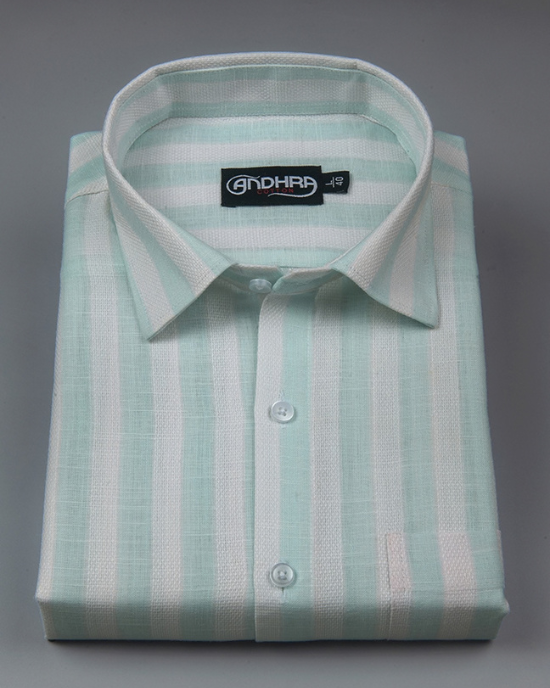 Leo Linen Jute White with Rame Green Patta Print Shirts for Men