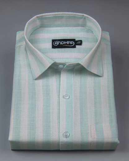 Leo Linen Jute White with Rame Green Patta Print Shirts for Men
