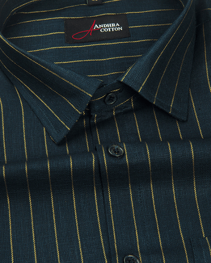 Cotton Dark Rama Green with Golden Lining Shirts for Men