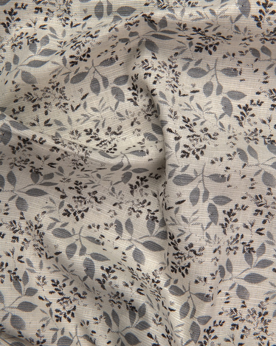 Slub Linen Cream with Gray Flower Print Shirts for Men