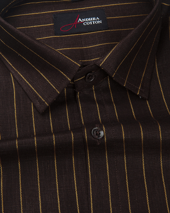 Cotton Brown Colour with Golden Lining Shirts for Men