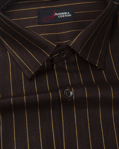 Cotton Brown Colour with Golden Lining Shirts for Men