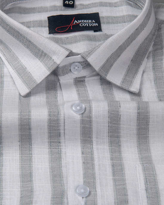Soft Linen White with Gray Patta Shirts for Men