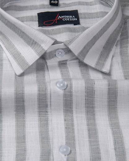 Soft Linen White with Gray Patta Shirts for Men