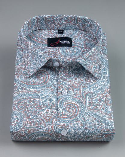Cotton Sky Maroon Pathan Print Shirts for Men