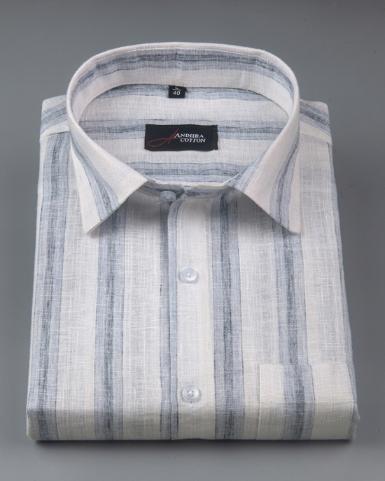Soft Linen White with Sky Broad Patta Shirts for Men