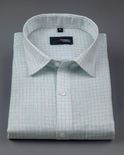 Jute Linen white with Blue Checks Shirts for Men
