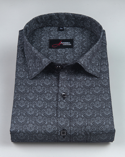 Cotton Black Colour Hexagon Print Shirts for Men
