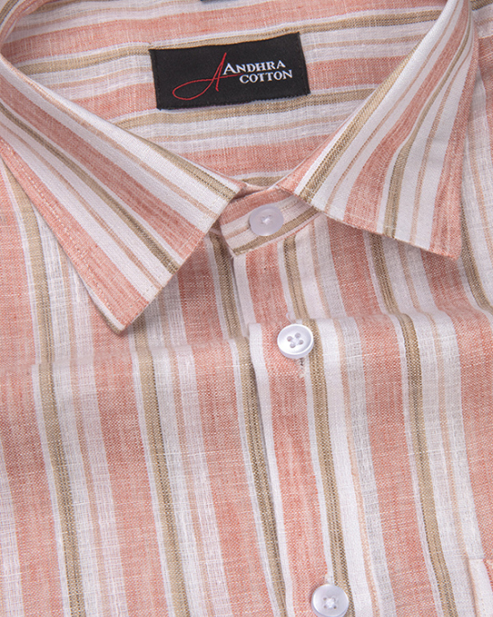 Super Fine Linen Orange with White Fone Mix Patta Print Shirts for Men
