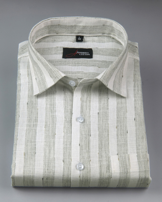 Soft Jute Linen White with Pista Green Patta Shirts for Men